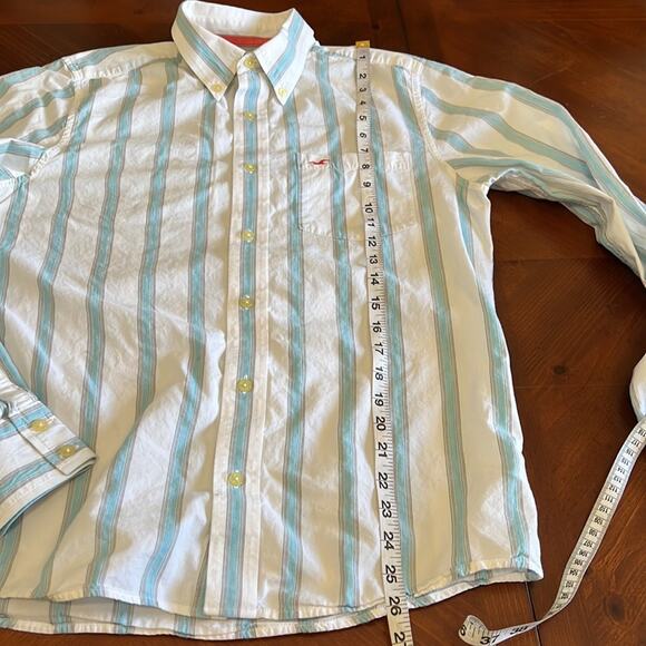 Hollister Mens Size M White & Blue Striped Buttoned Down Shirt - Picture 8 of 8